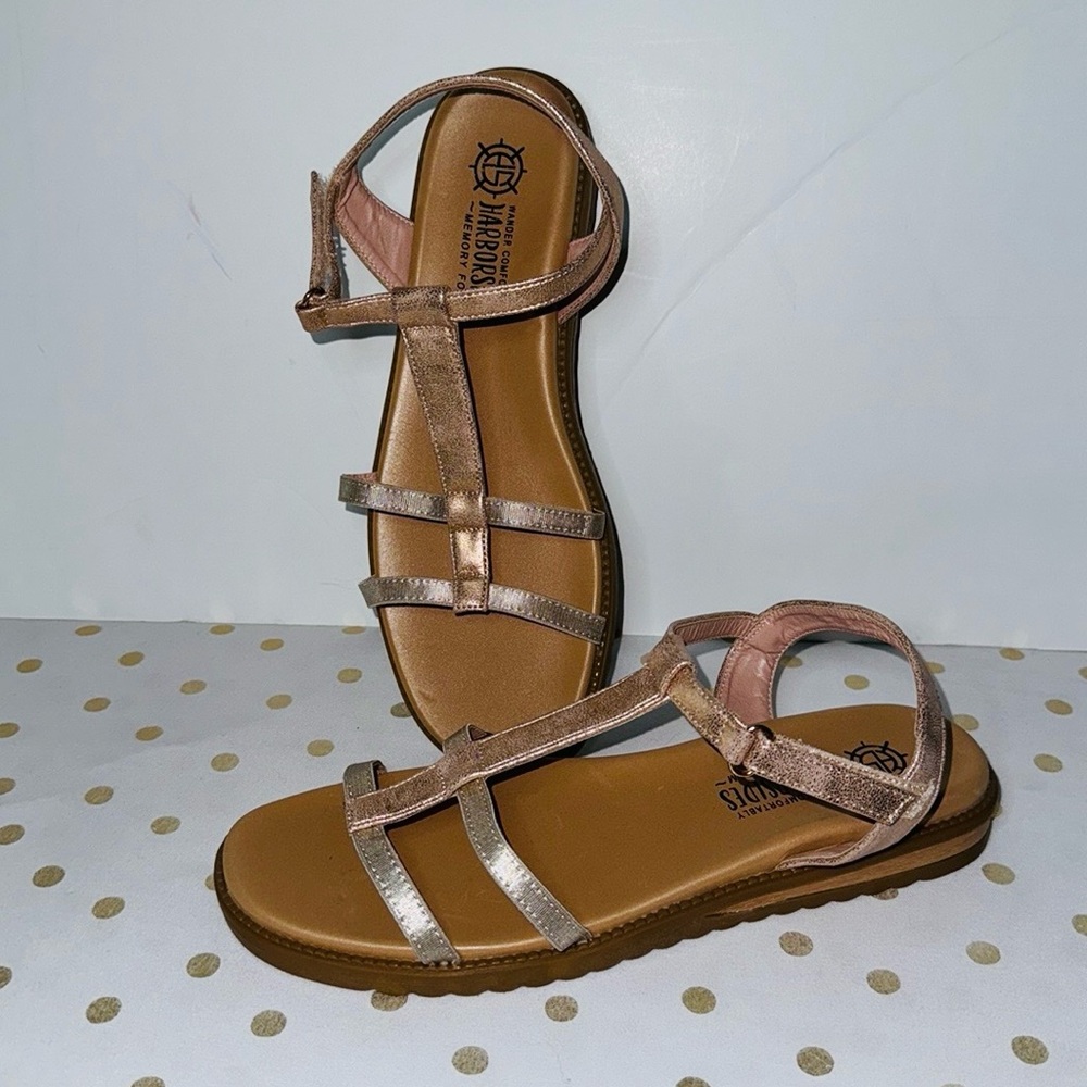 Harborsides Metallic Genuine Leather Silver & Bronze  Sandals New Sz 8.5